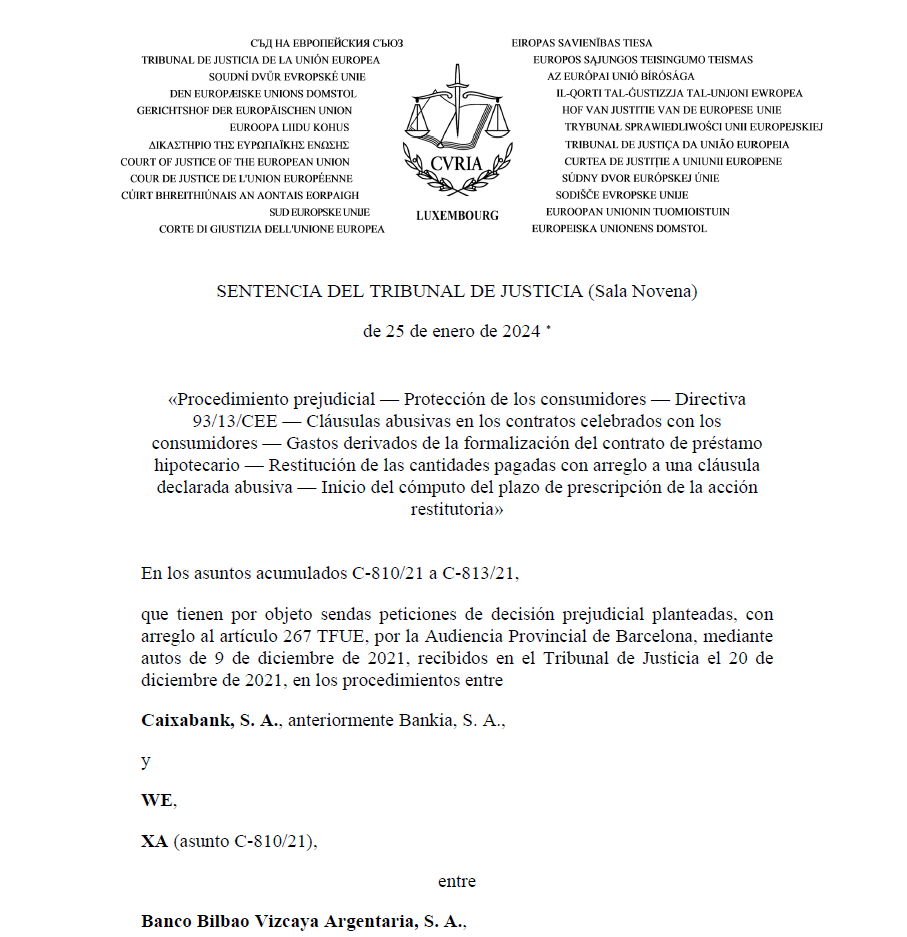 SENTENCIA DEL TJUE GASTOS HIPOTECA - Equi&Lex Benavente Abogados